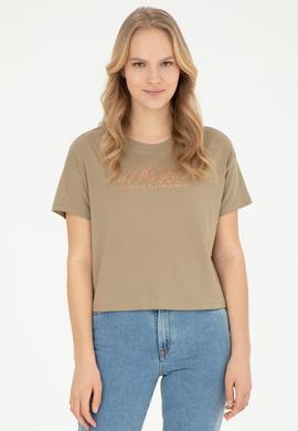Kadın Haki Bisiklet Yaka Tişört - 50282898015