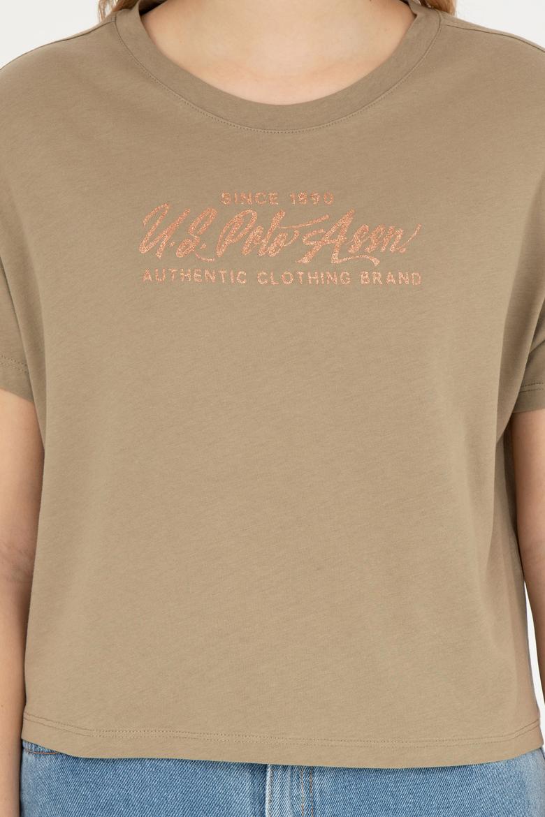 Kadın Haki Bisiklet Yaka Tişört - 50282898015