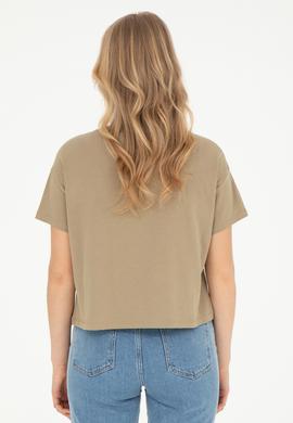 Kadın Haki Bisiklet Yaka Tişört - 50282898015