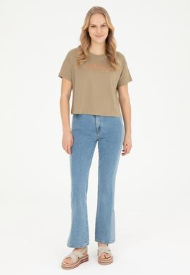 Kadın Haki Bisiklet Yaka Tişört - 50282898015