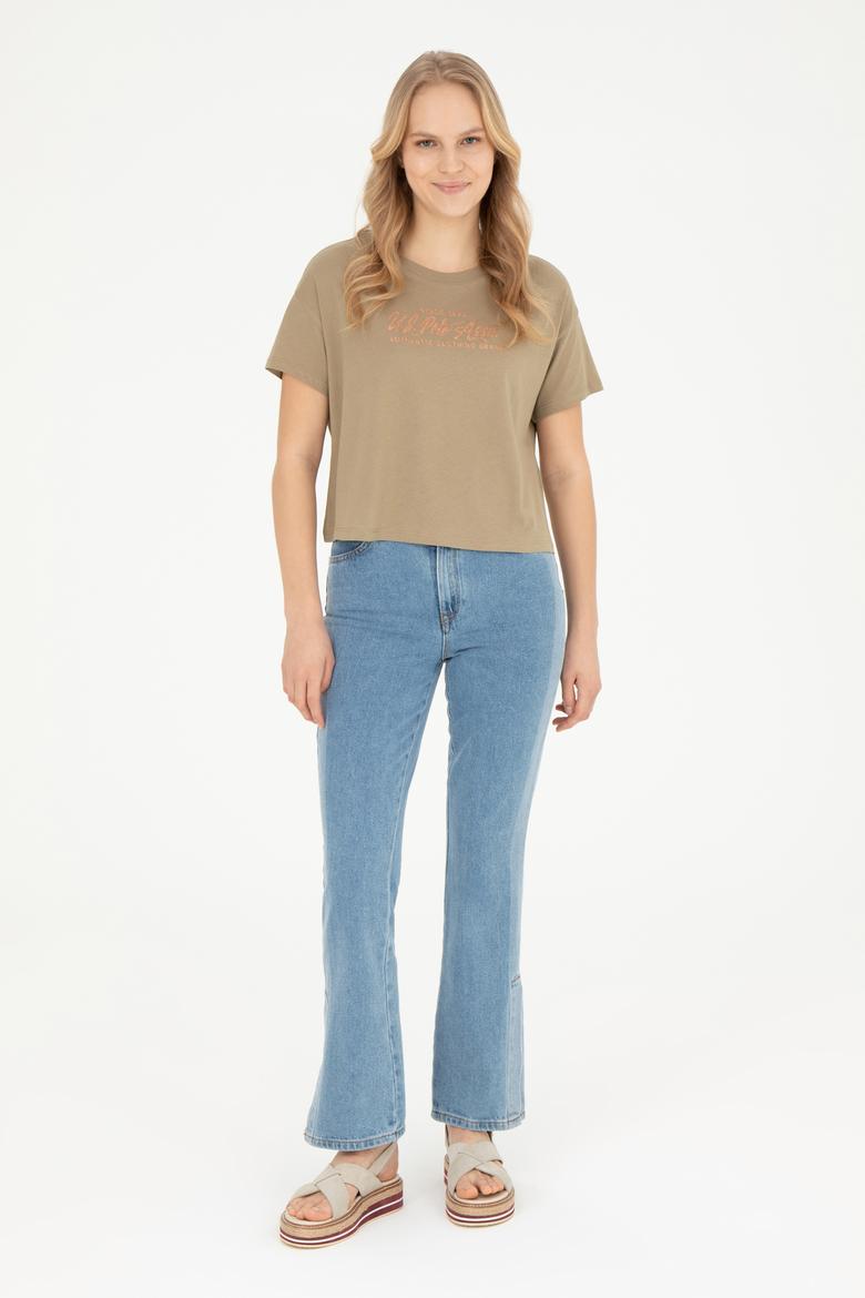 Kadın Haki Bisiklet Yaka Tişört - 50282898015