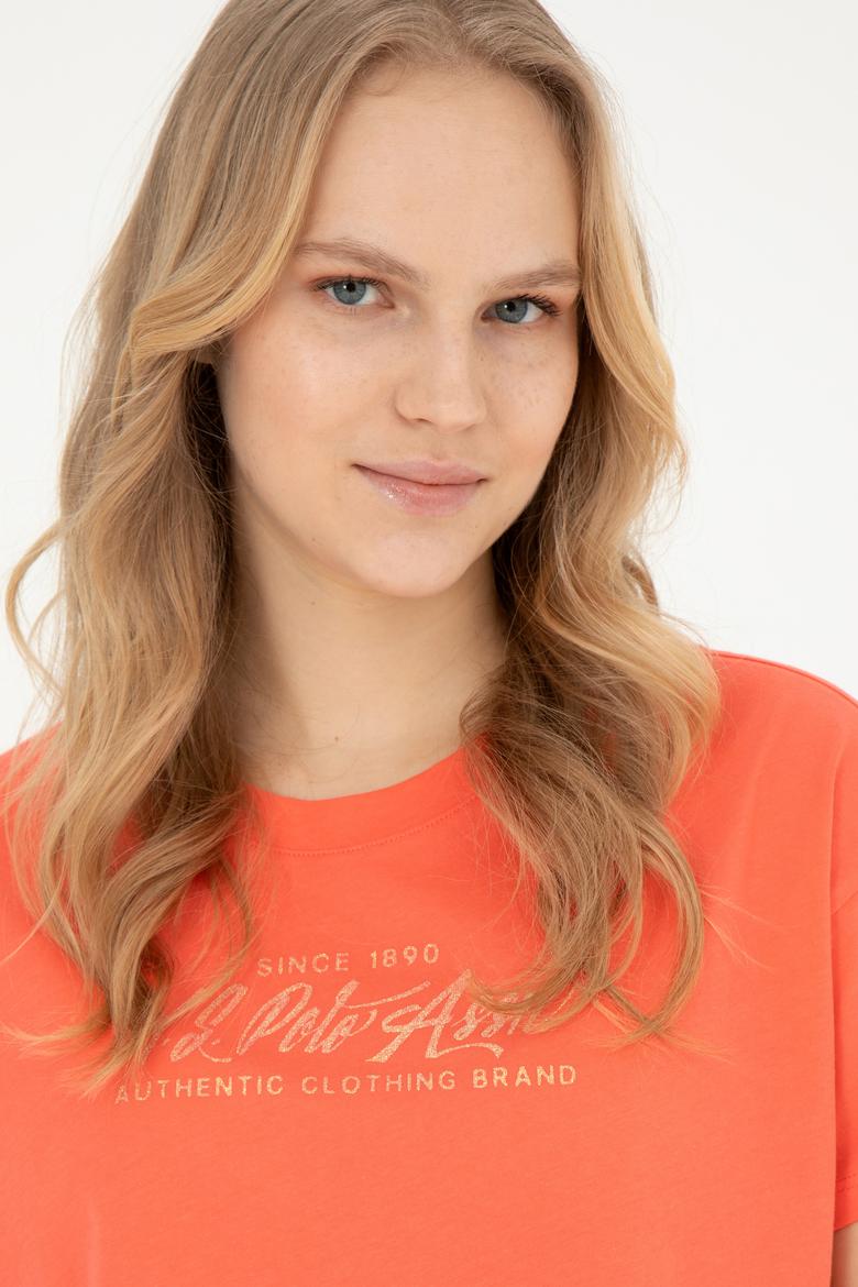 Kadın Nar Çiçeği Bisiklet Yaka Tişört - 50282898031