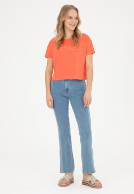 Kadın Nar Çiçeği Bisiklet Yaka Tişört - 50282898031