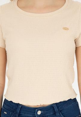 Kadın Krem Bisiklet Yaka Tişört - 50285532013