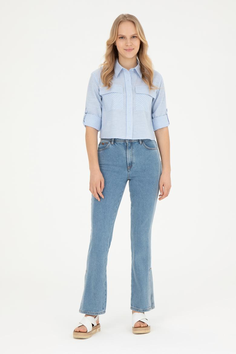 Kadın Açık Mavi Uzun Kollu Gömlek - 50283422004