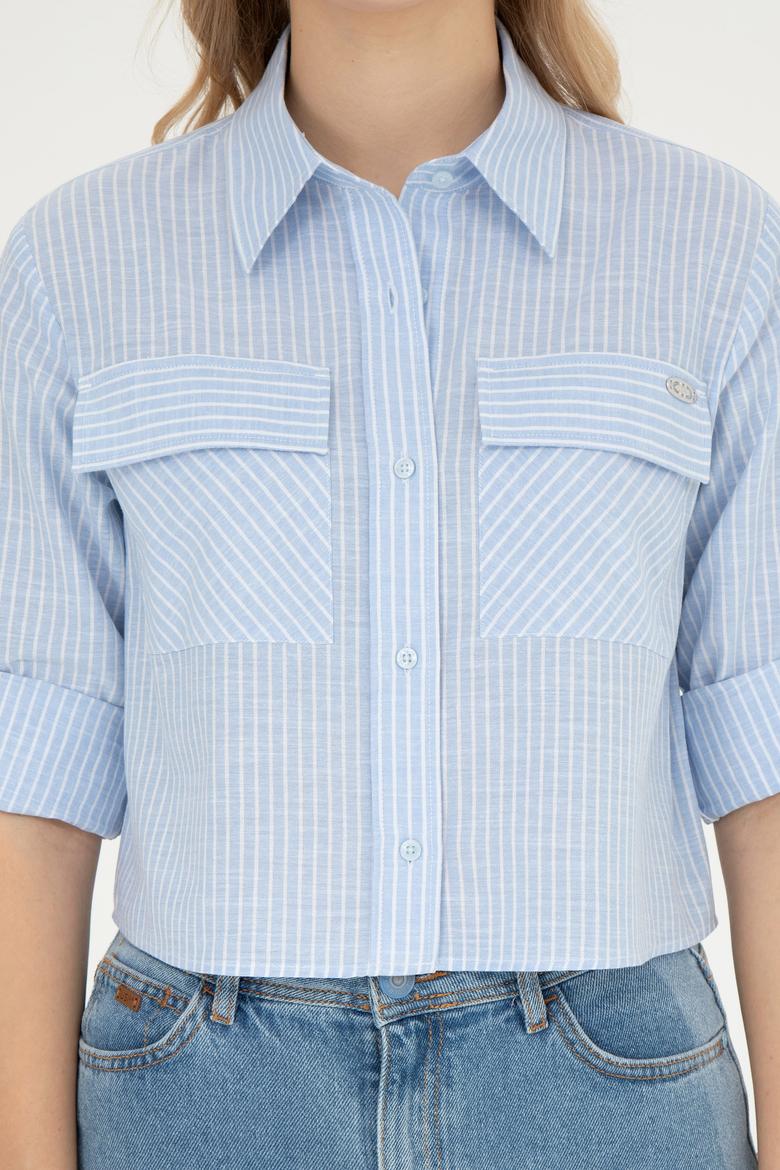 Kadın Açık Mavi Uzun Kollu Gömlek - 50283422004