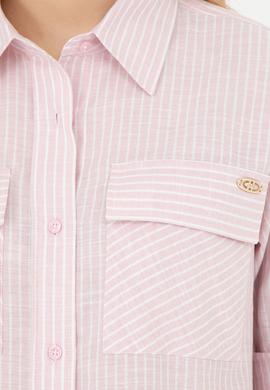 Kadın Pembe Uzun Kollu Çizgili Gömlek - 50283422020