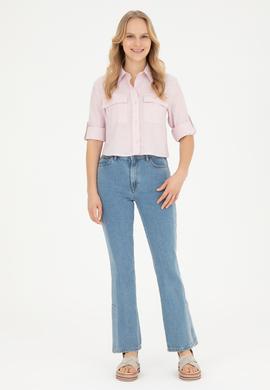 Kadın Pembe Uzun Kollu Çizgili Gömlek - 50283422020