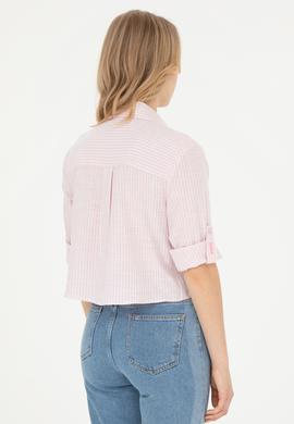 Kadın Pembe Uzun Kollu Çizgili Gömlek - 50283422020
