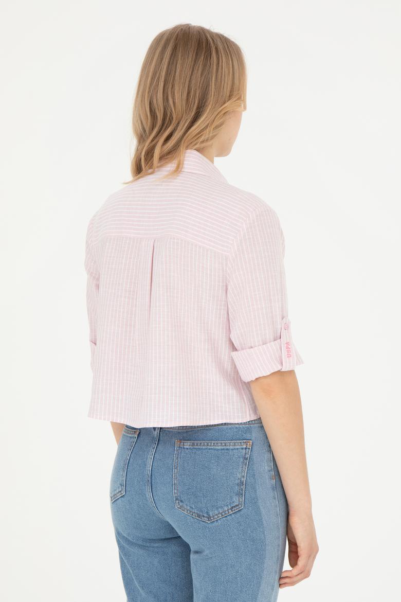 Kadın Pembe Uzun Kollu Çizgili Gömlek - 50283422020