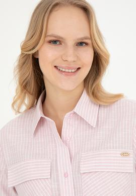 Kadın Pembe Uzun Kollu Çizgili Gömlek - 50283422020