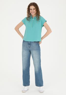 Kadın Mint Polo Yaka Tişört - 50281924014