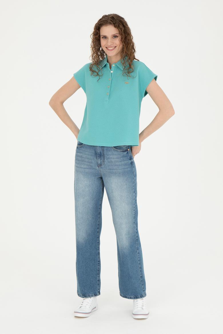 Kadın Mint Polo Yaka Tişört - 50281924014