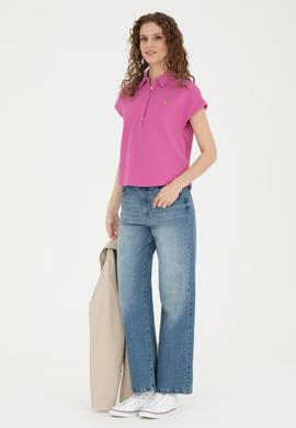 Kadın Menekşe Polo Yaka Tişört - 50281924021