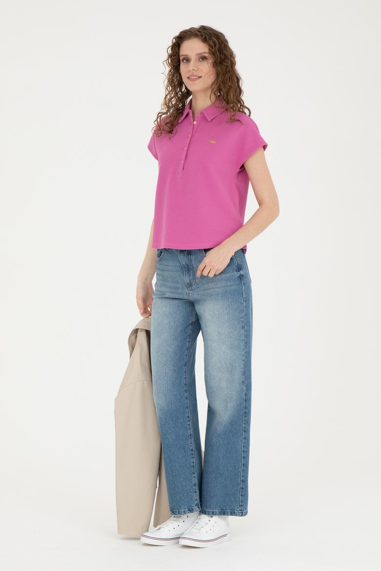 Kadın Menekşe Polo Yaka Tişört - 50281924021