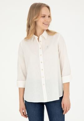 Kadın Ekru Keten Görünümlü Uzun Kollu Gömlek - 50263362011