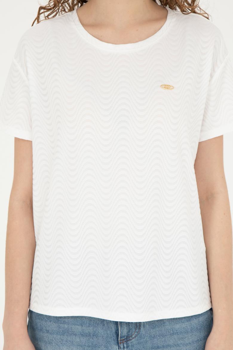 Kadın Ekru Bisiklet Yaka Tişört - 50281900030