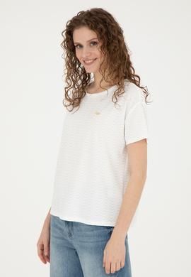 Kadın Ekru Bisiklet Yaka Tişört - 50281900030