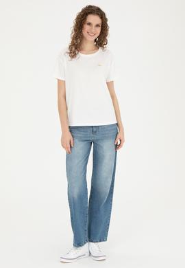 Kadın Ekru Bisiklet Yaka Tişört - 50281900030