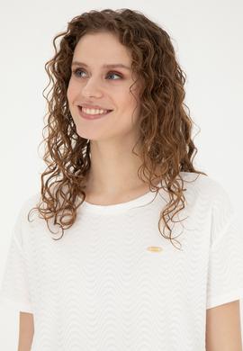 Kadın Ekru Bisiklet Yaka Tişört - 50281900030