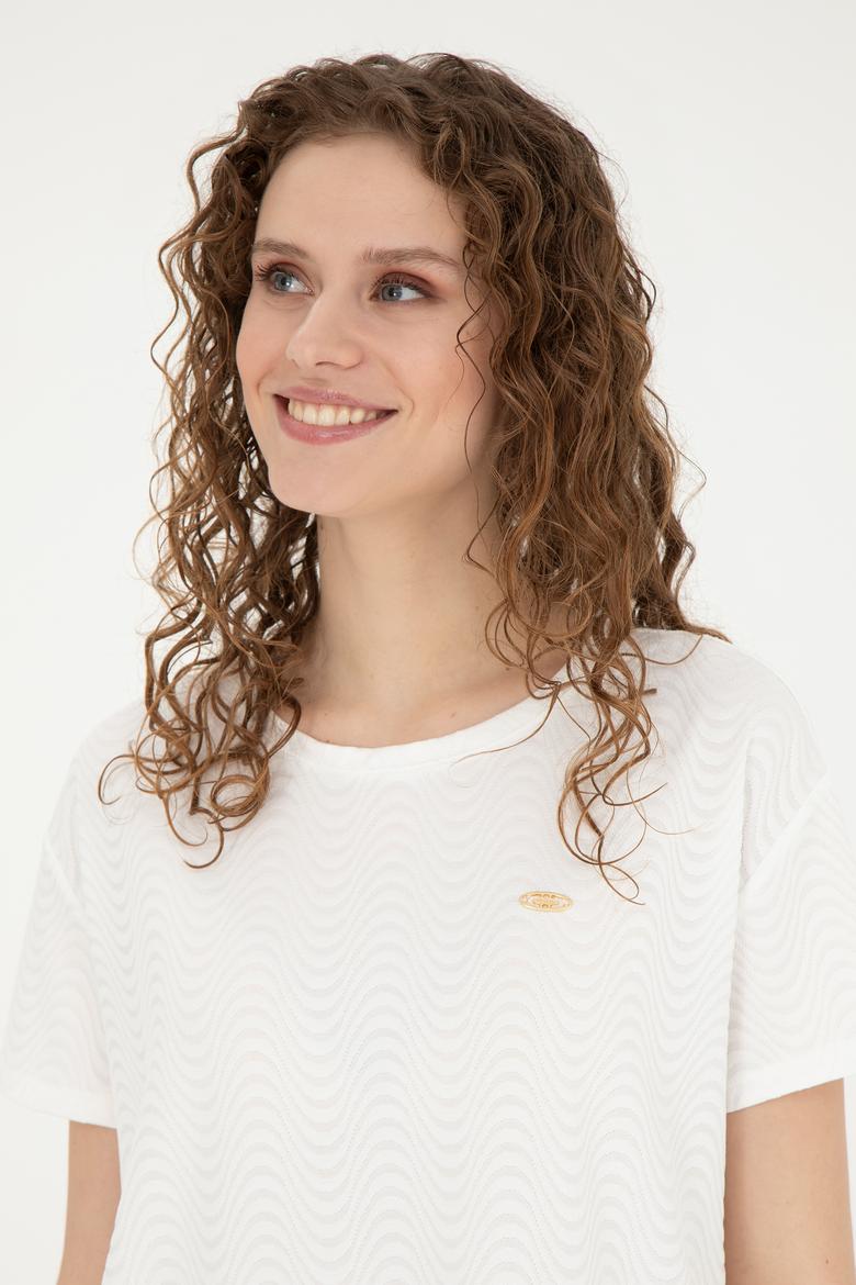 Kadın Ekru Bisiklet Yaka Tişört - 50281900030