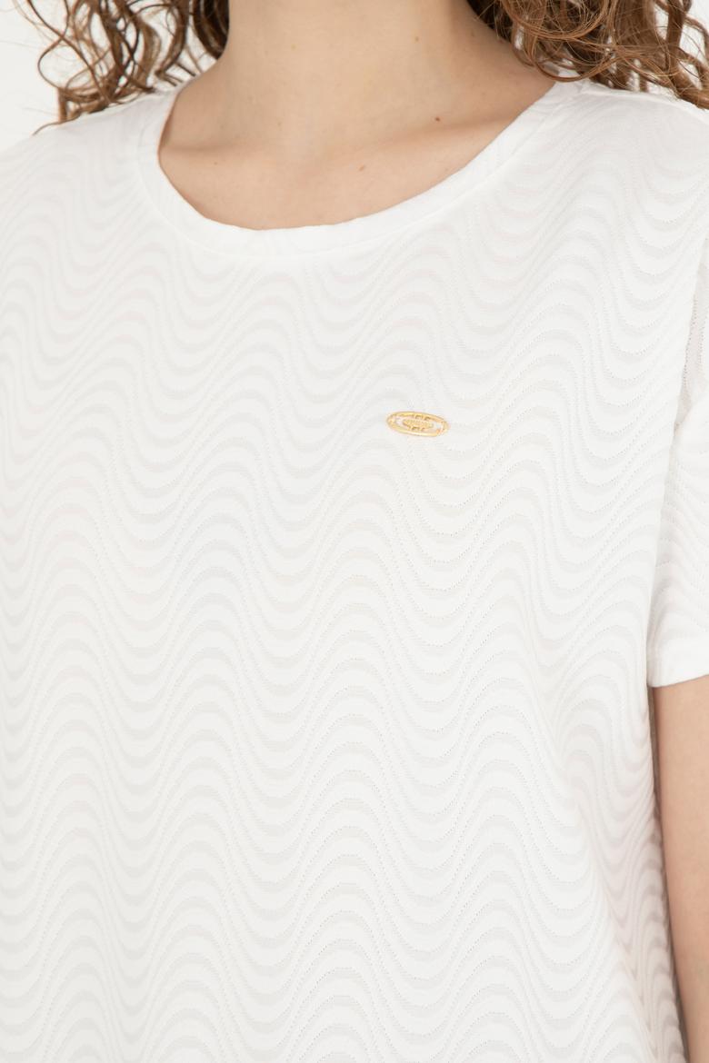 Kadın Ekru Bisiklet Yaka Tişört - 50281900030