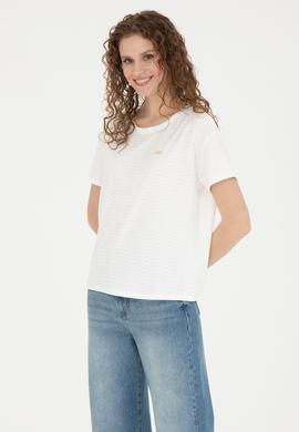 Kadın Ekru Bisiklet Yaka Tişört - 50281900030