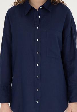 Kadın Lacivert Keten Uzun Kollu Gömlek - 50285878020