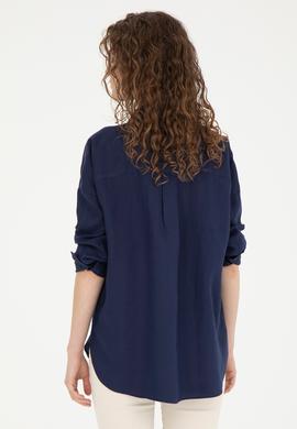 Kadın Lacivert Keten Uzun Kollu Gömlek - 50285878020