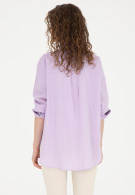 Kadın Lila Keten Uzun Kollu Gömlek - 50285878029