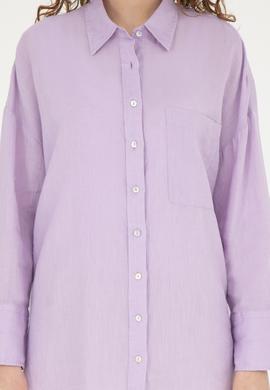 Kadın Lila Keten Uzun Kollu Gömlek - 50285878029