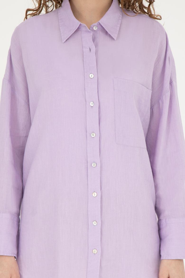 Kadın Lila Keten Uzun Kollu Gömlek - 50285878029
