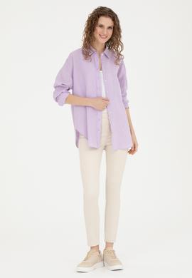 Kadın Lila Keten Uzun Kollu Gömlek - 50285878029