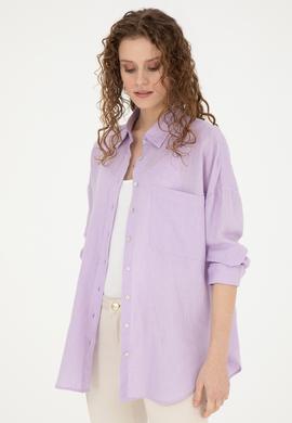 Kadın Lila Keten Uzun Kollu Gömlek - 50285878029