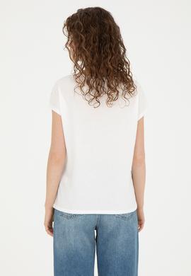 Kadın Ekru Bisiklet Yaka Tişört - 50286112003