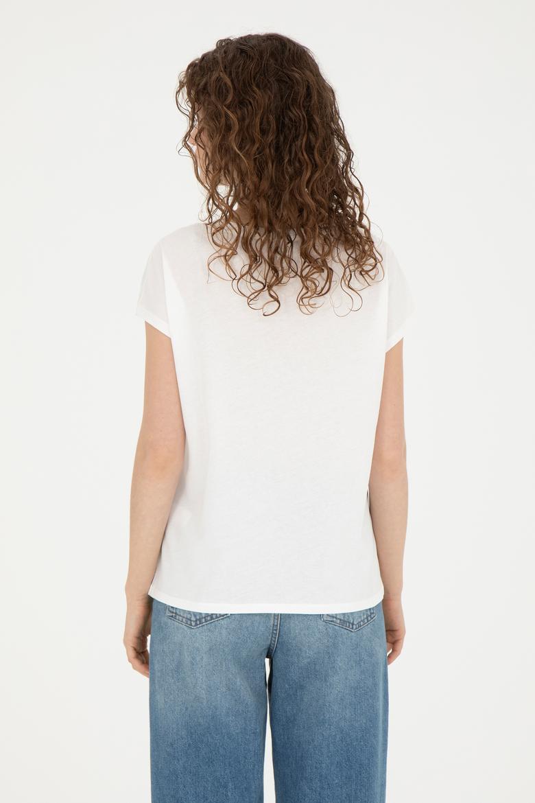 Kadın Ekru Bisiklet Yaka Tişört - 50286112003