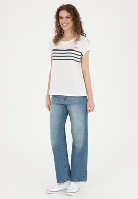 Kadın Ekru Bisiklet Yaka Tişört - 50286112003