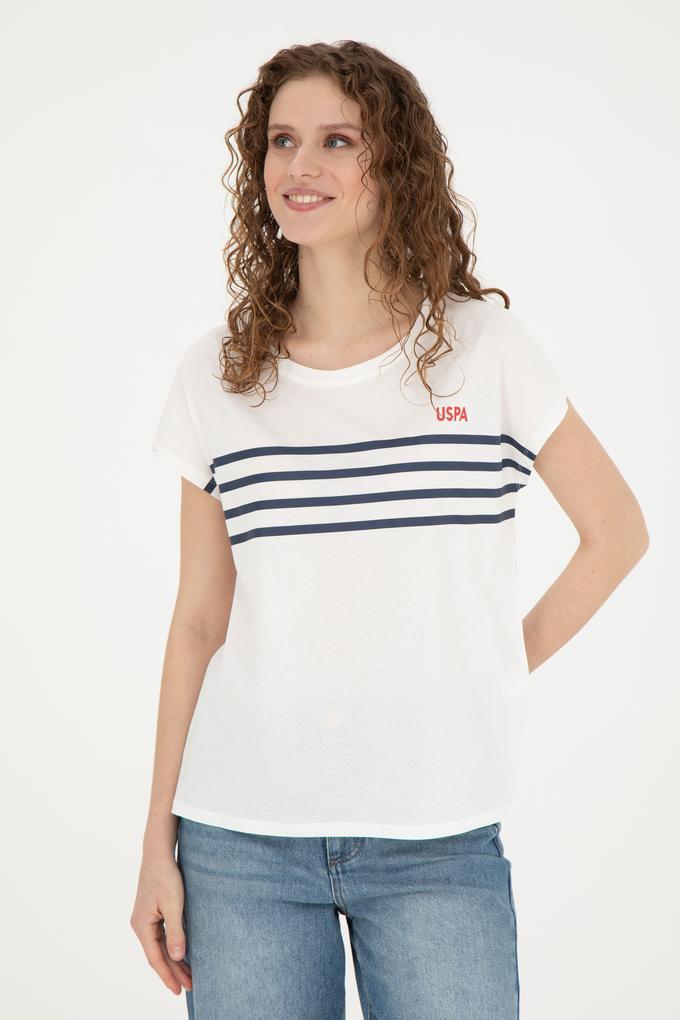 Kadın Ekru Bisiklet Yaka Tişört