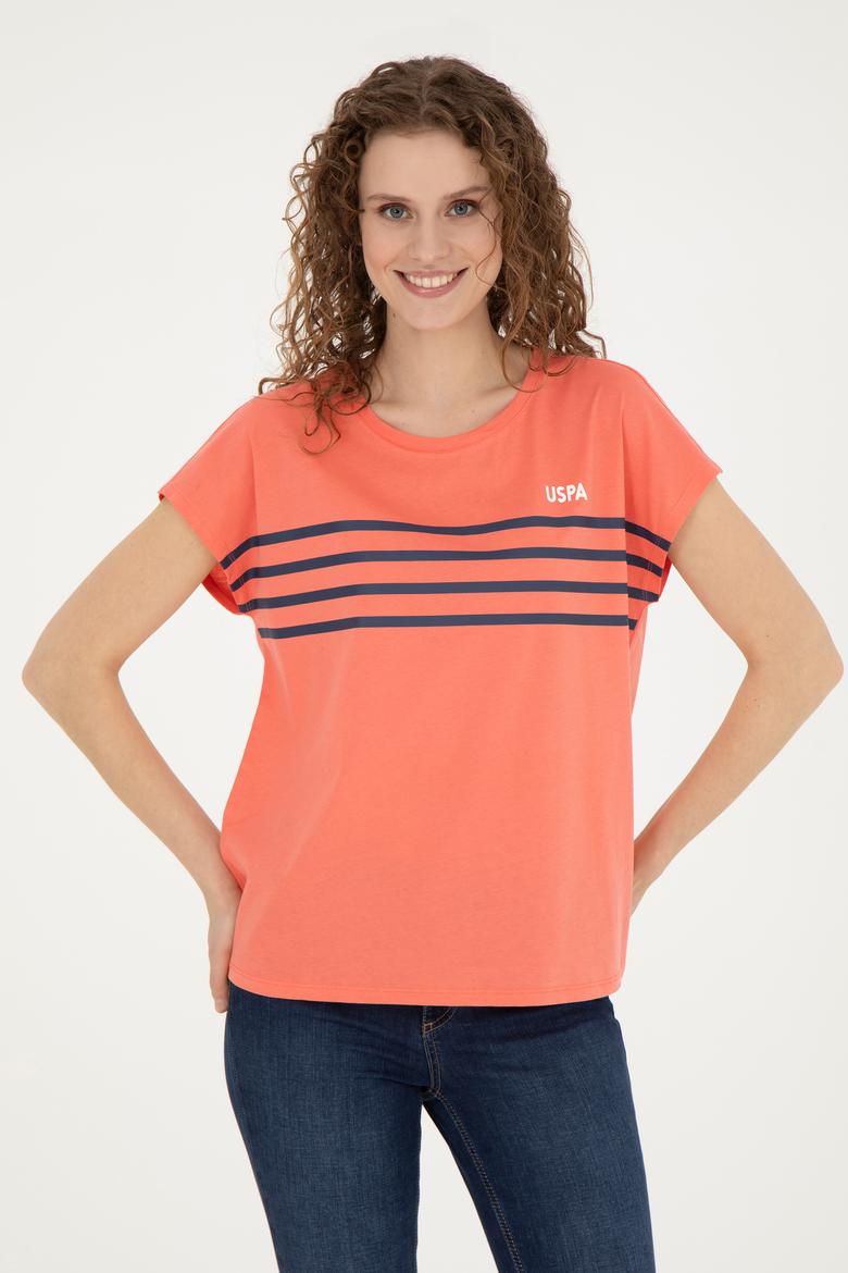 Kadın Nar Çiçeği Bisiklet Yaka Tişört - 50286112023