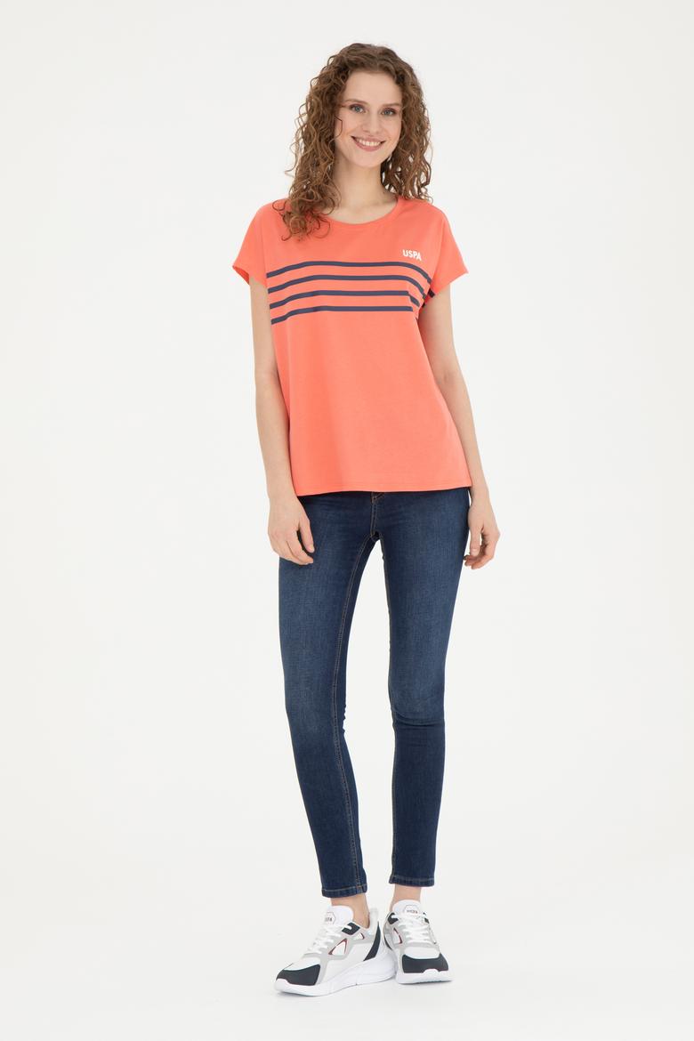 Kadın Nar Çiçeği Bisiklet Yaka Tişört - 50286112023