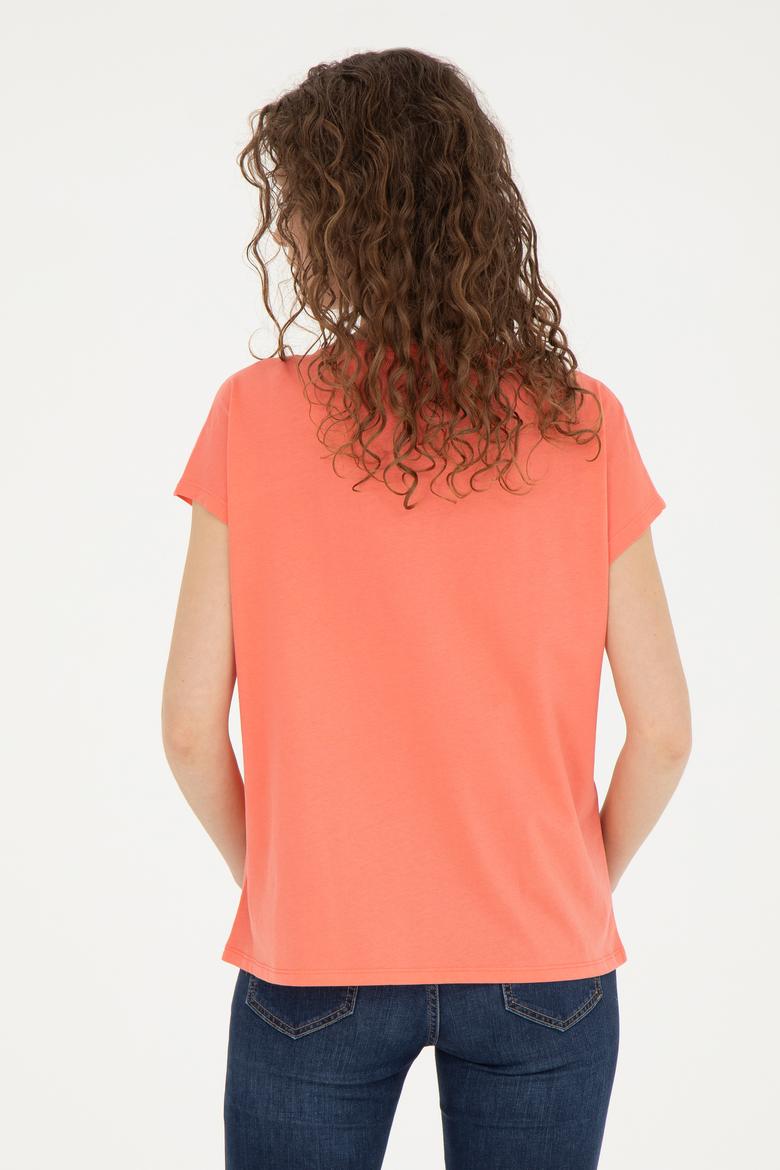 Kadın Nar Çiçeği Bisiklet Yaka Tişört - 50286112023