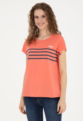 Kadın Nar Çiçeği Bisiklet Yaka Tişört - 50286112023