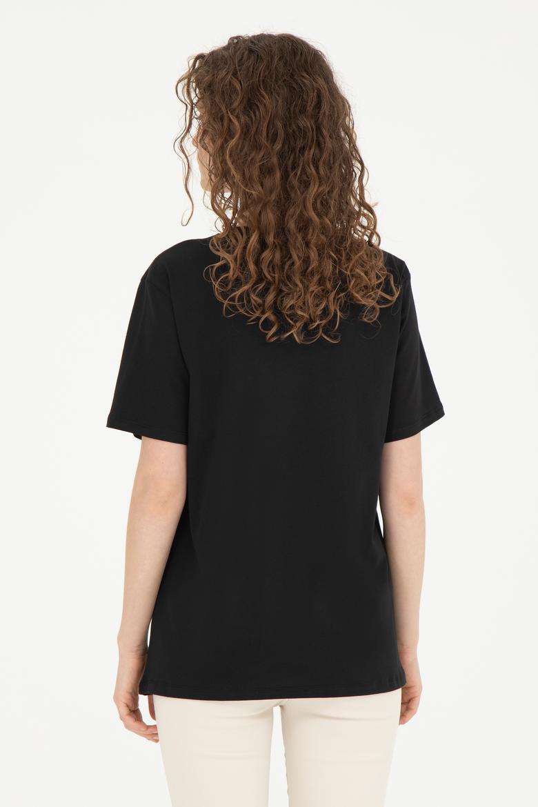 Kadın Siyah Basic Bisiklet Yaka Tişört - 50280020020