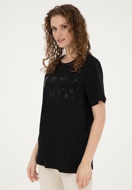 Kadın Siyah Basic Bisiklet Yaka Tişört - 50280020020