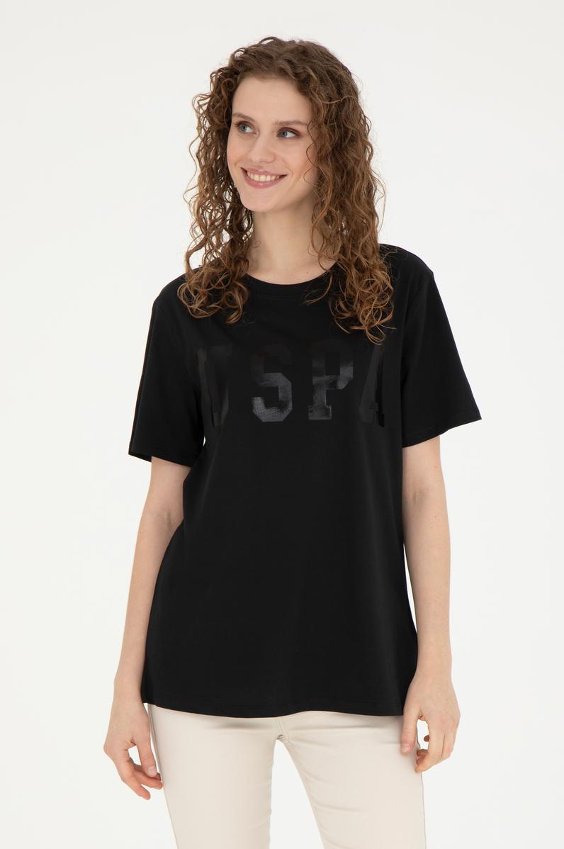 Kadın Siyah Basic Bisiklet Yaka Tişört