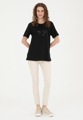 Kadın Siyah Basic Bisiklet Yaka Tişört - 50280020020