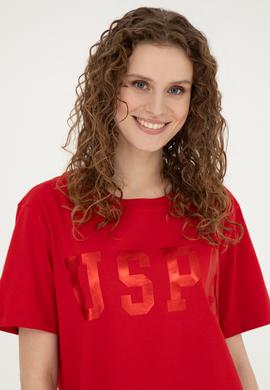 Kadın Kırmızı Basic Bisiklet Yaka Tişört - 50280020107