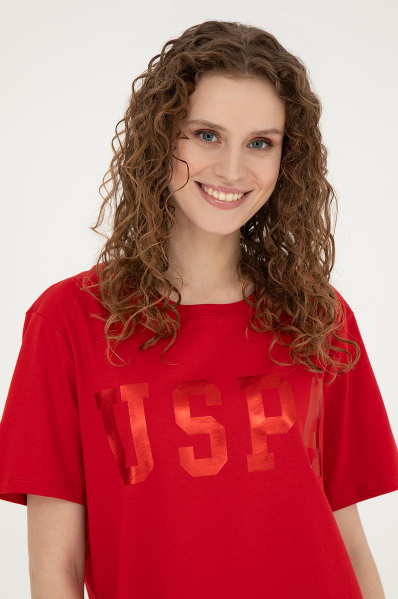 Kadın Kırmızı Basic Bisiklet Yaka Tişört