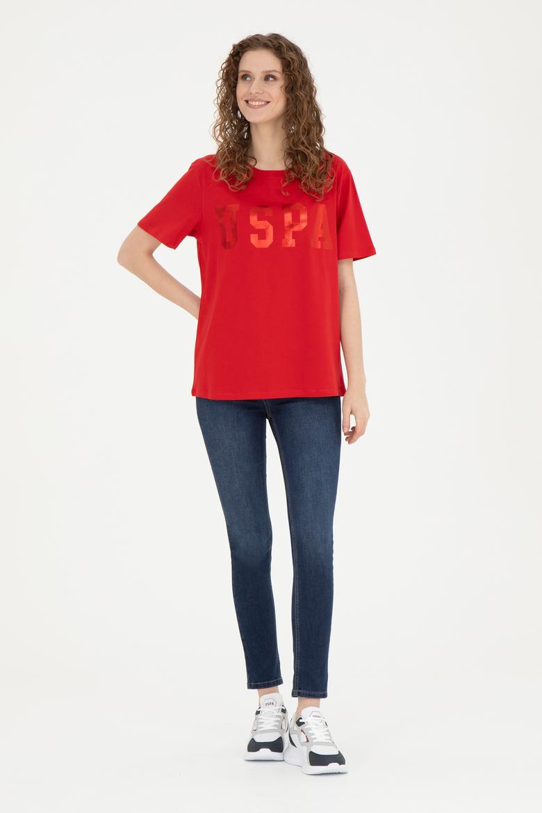 Kadın Kırmızı Basic Bisiklet Yaka Tişört - 50280020107