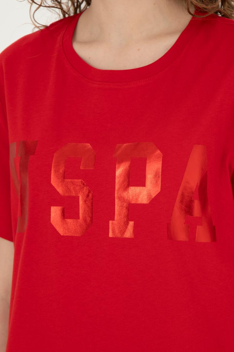 Kadın Kırmızı Basic Bisiklet Yaka Tişört